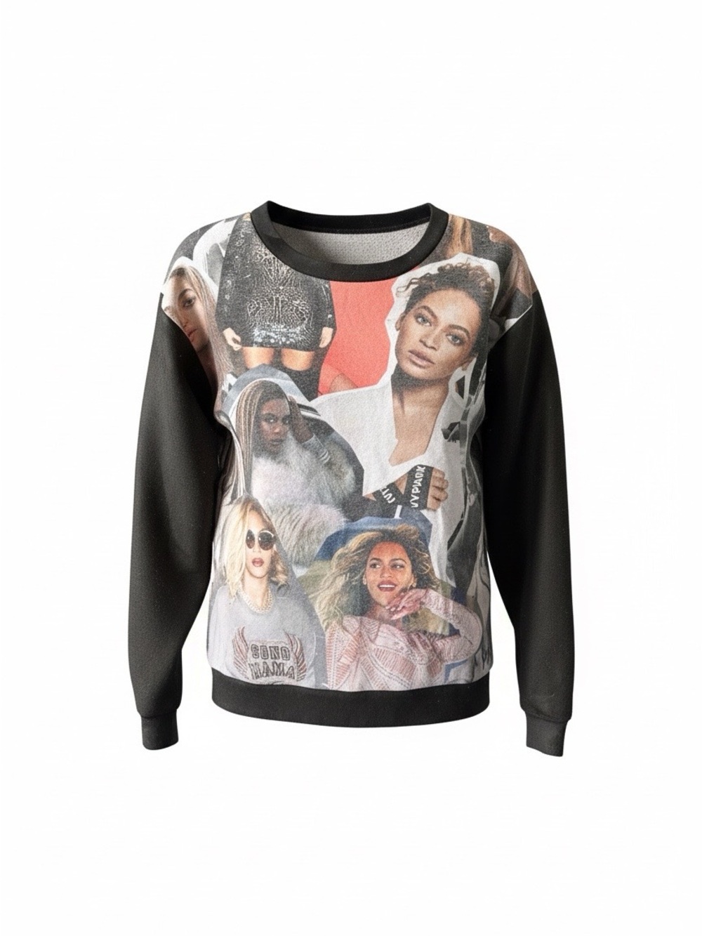 Graphic Collage Black-Sleeve Women's Sweatshirt